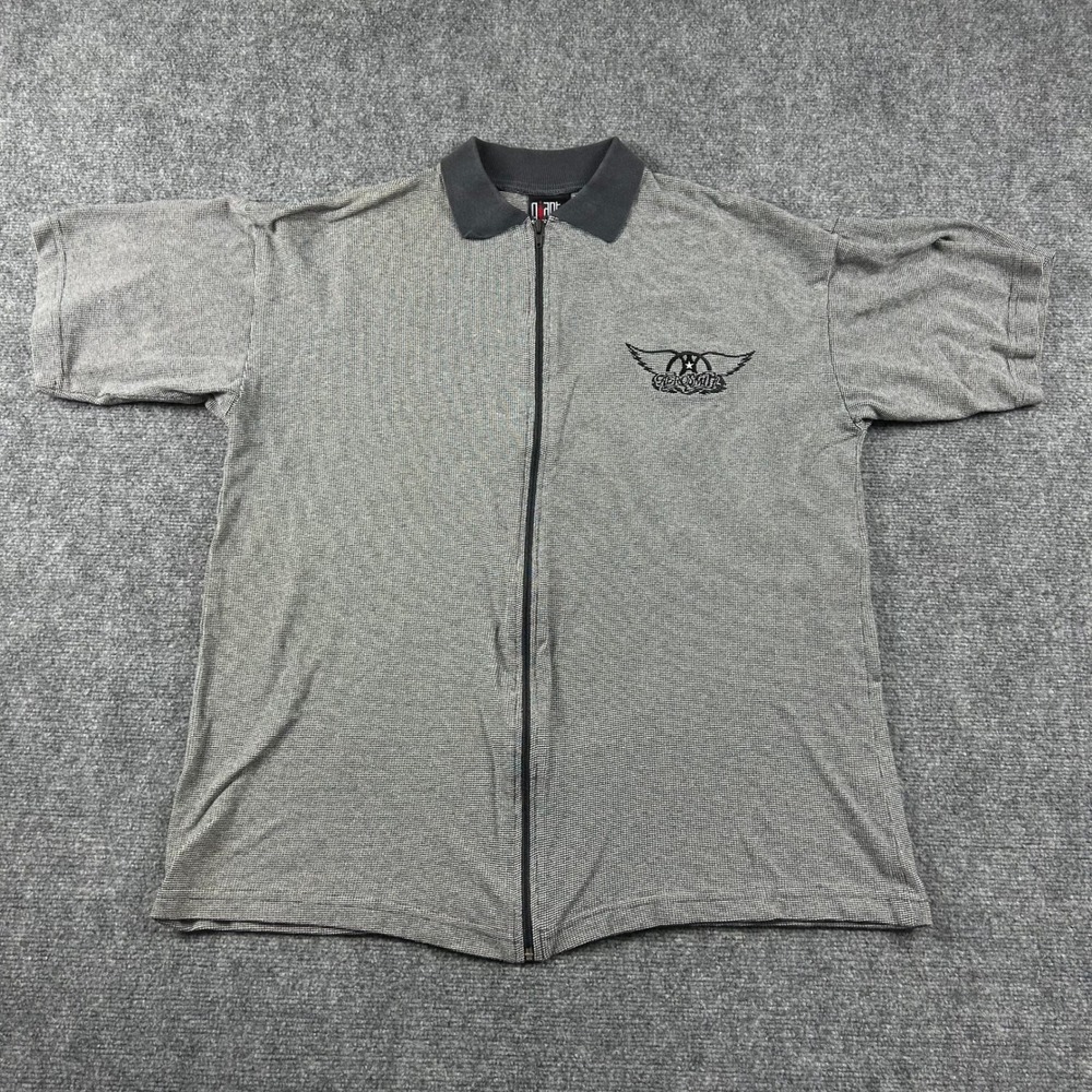 Giant Aerosmith Full Zip Polo Mens XL Gray Vintage 90s Band Merch Rock USA Made